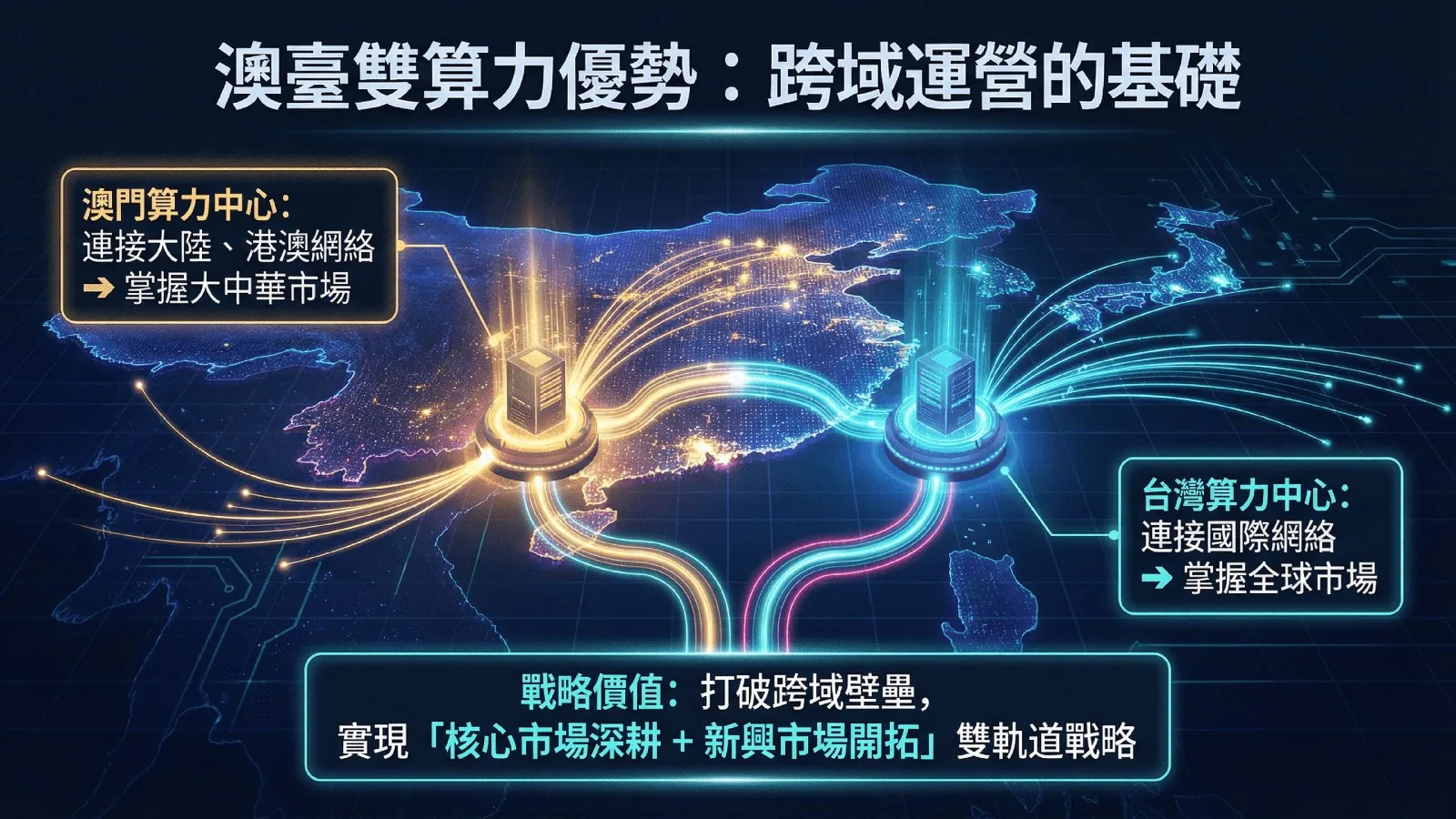 方案簡報第 11 頁：澳臺雙算力中心的戰略佈局：跨域運營的基礎