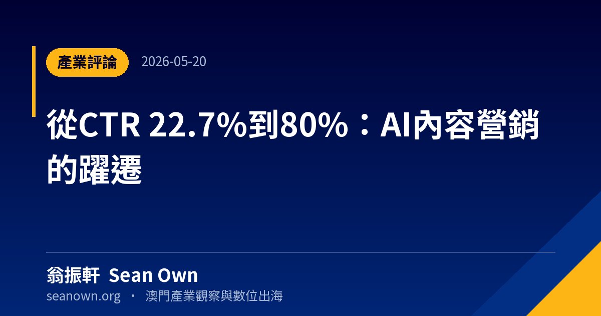 從CTR 22.7%到80%：AI內容營銷的躍遷 — 澳門觀察 封面
